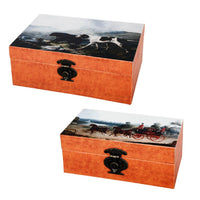 Storage Box Set of 2, Hunting Dogs and Horse Drawn Carriage Print, Brown - BM350046