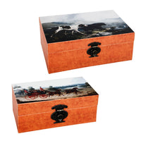 Storage Box Set of 2, Hunting Dogs and Horse Drawn Carriage Print, Brown - BM350046