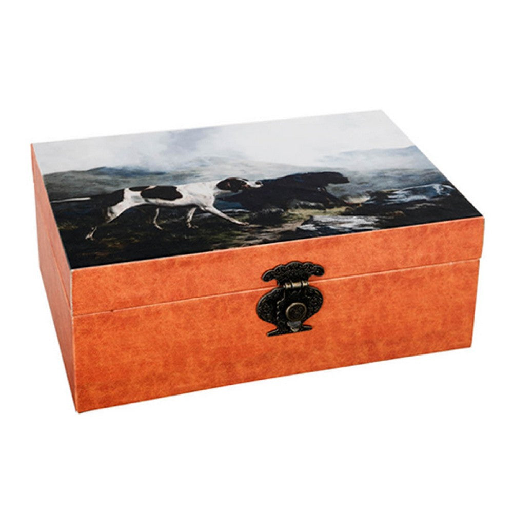 Storage Box Set of 2, Hunting Dogs and Horse Drawn Carriage Print, Brown - BM350046