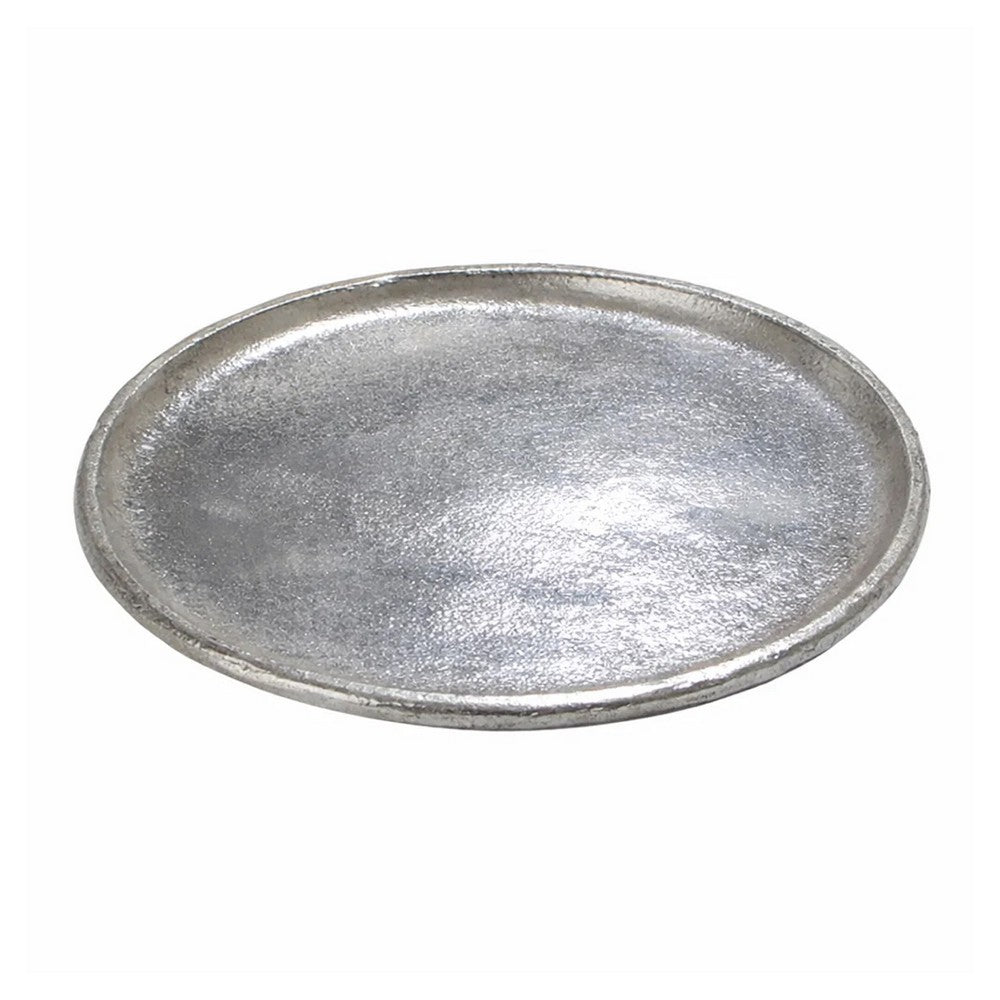 Decorative Plate, Rustic Textured Distress Silver Aluminum 10 Inch Round - BM350049