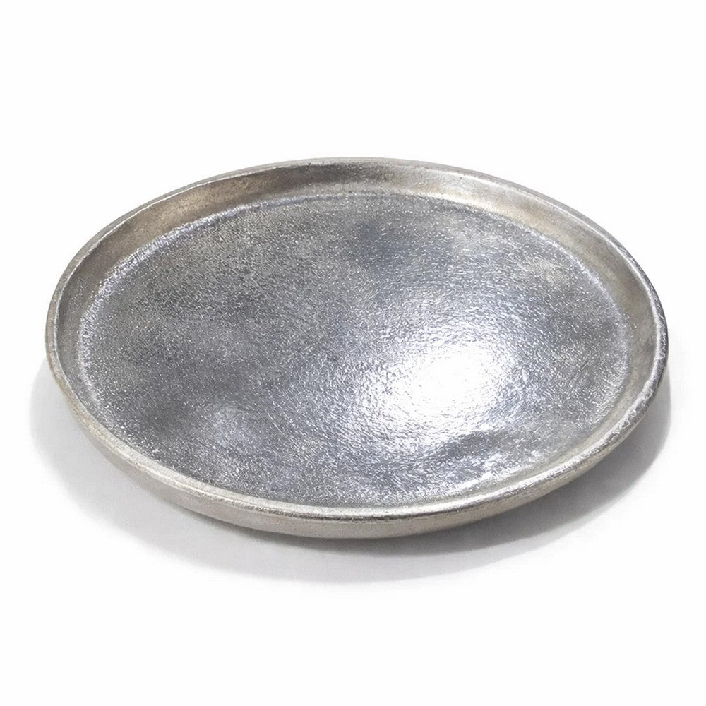 Decorative Plate, Rustic Textured Distress Silver Aluminum 10 Inch Round - BM350049