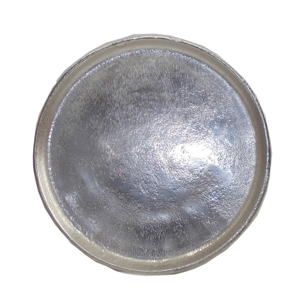 Decorative Plate, Rustic Textured Distress Silver Aluminum 10 Inch Round - BM350049