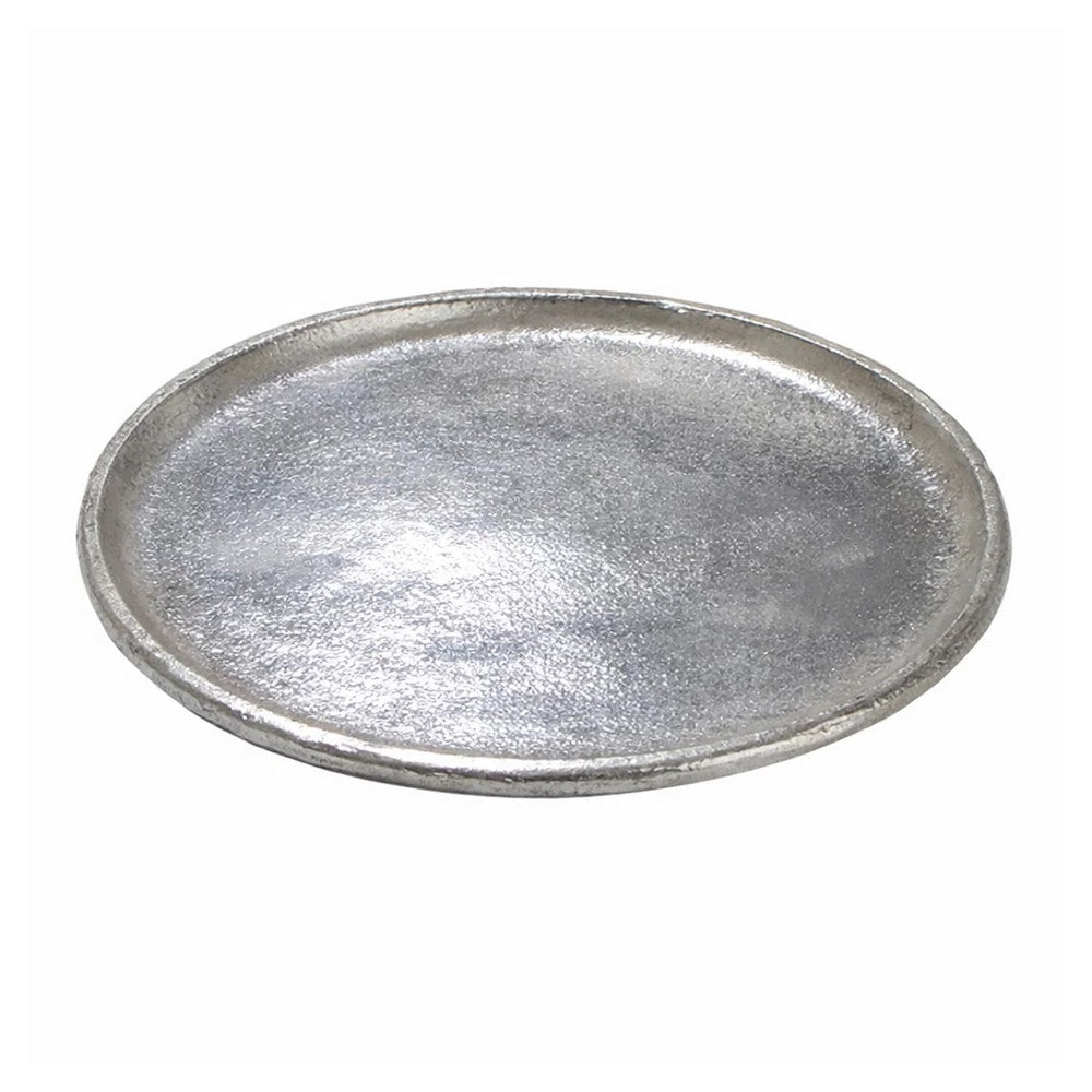 Decorative Plate, Rustic Textured Distress Silver Aluminum 10 Inch Round - BM350049