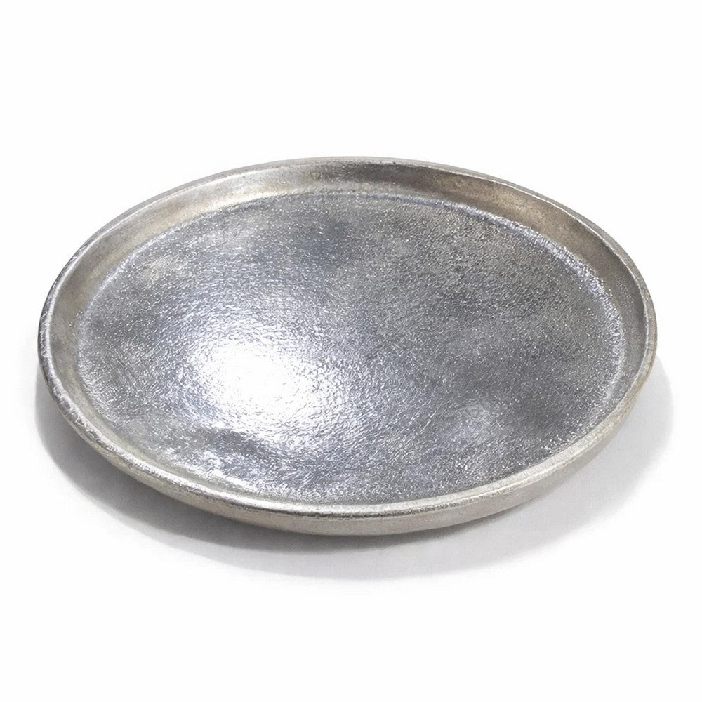 Decorative Plate, Rustic Textured Distress Silver Aluminum 10 Inch Round - BM350049