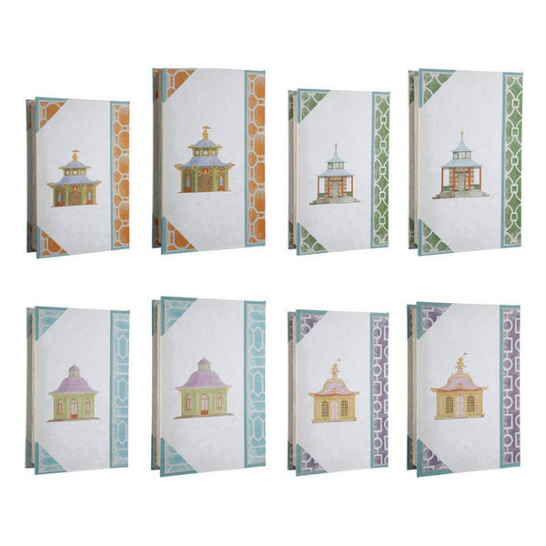 Meer Book Storage Box Set of 8, Chinoiserie Architectural Design, White - BM350051