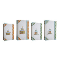 Meer Book Storage Box Set of 8, Chinoiserie Architectural Design, White - BM350051