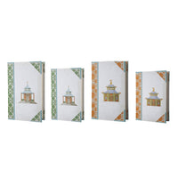 Meer Book Storage Box Set of 8, Chinoiserie Architectural Design, White - BM350051