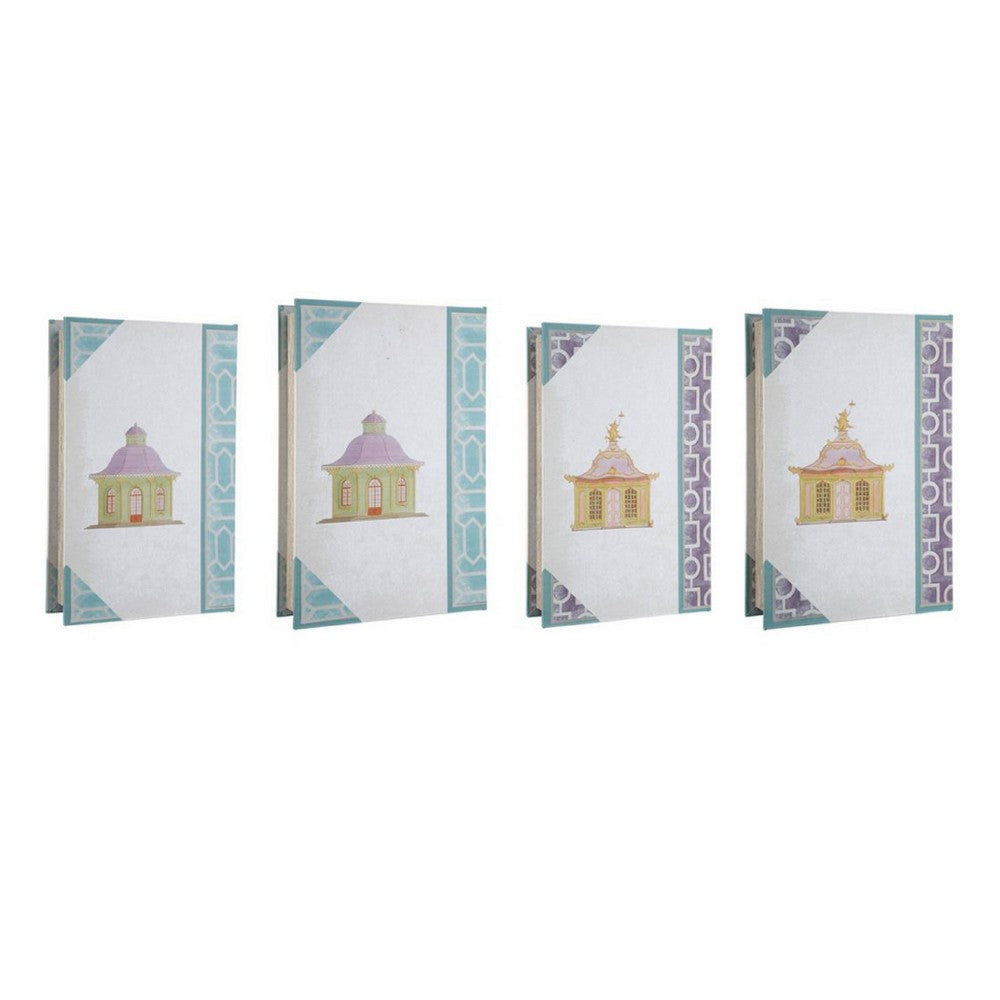 Meer Book Storage Box Set of 8, Chinoiserie Architectural Design, White - BM350051