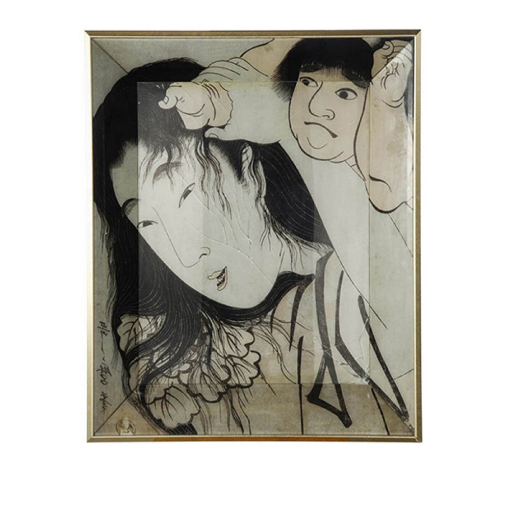 Decorative Serving Tray Set of 2, Japanese Black and White Glass Print - BM350054