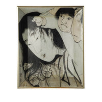 Decorative Serving Tray Set of 2, Japanese Black and White Glass Print - BM350054