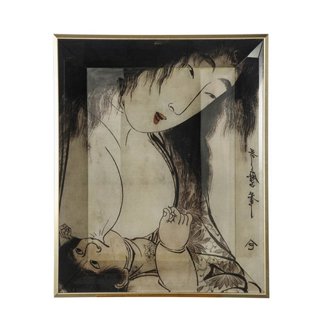 Decorative Serving Tray Set of 2, Japanese Black and White Glass Print - BM350054