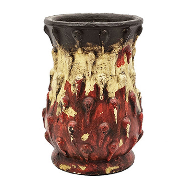 Decorative Flower Vase, 10 Inch Textured Red Cream and Brown Terracotta - BM350056
