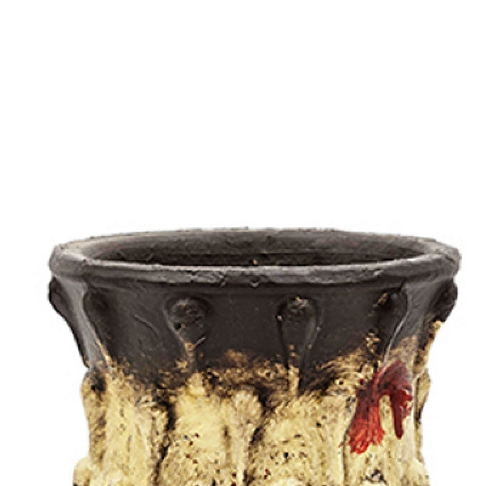 Decorative Flower Vase, 10 Inch Textured Red Cream and Brown Terracotta - BM350056