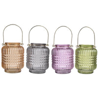 Aly Colorful Candle Holder Set of 4, Cut Glass Jars with Iron Handles - BM350058