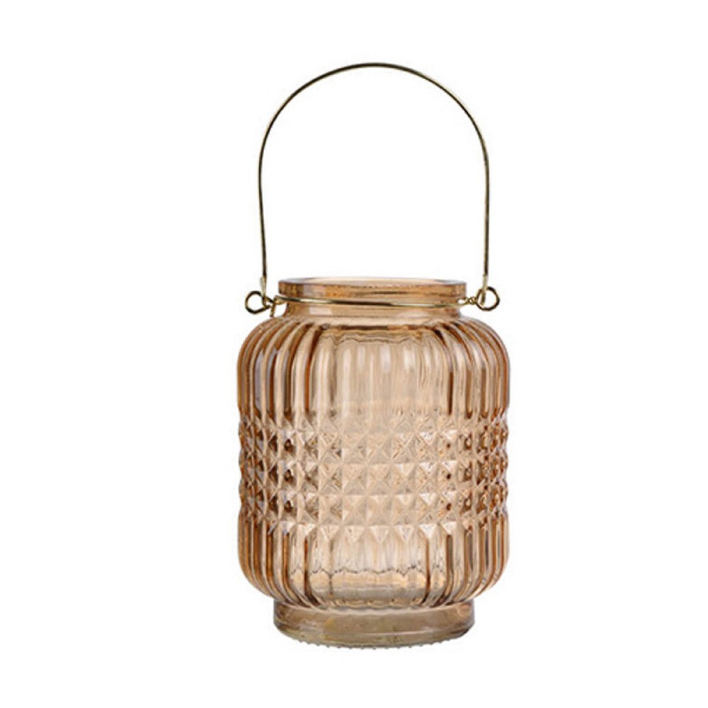 Aly Colorful Candle Holder Set of 4, Cut Glass Jars with Iron Handles - BM350058