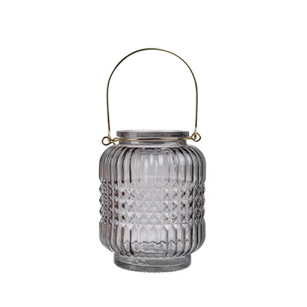 Aly Colorful Candle Holder Set of 4, Cut Glass Jars with Iron Handles - BM350058