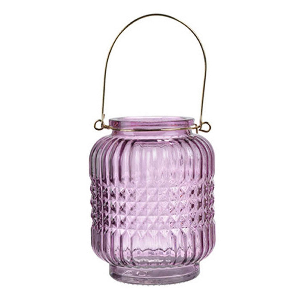 Aly Colorful Candle Holder Set of 4, Cut Glass Jars with Iron Handles - BM350058