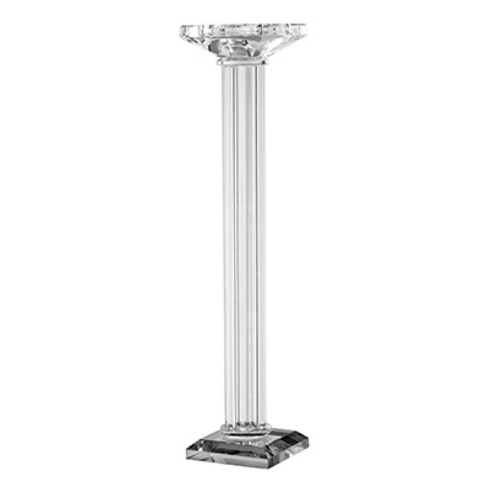 Pillar Candle Holder, 17 Inch Tall Fluted Clear Glass, Classic Square Base - BM350063
