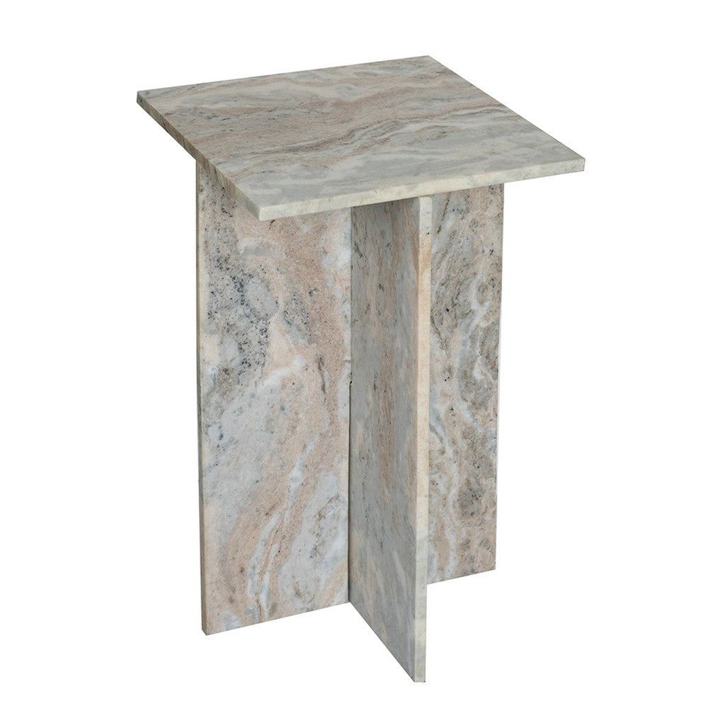 Levi Side End Table, 15 Inch Square Top, Geometric Gray Marble Base - BM350067