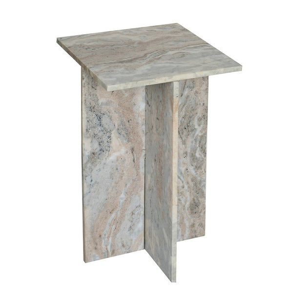 Levi Side End Table, 15 Inch Square Top, Geometric Gray Marble Base - BM350067