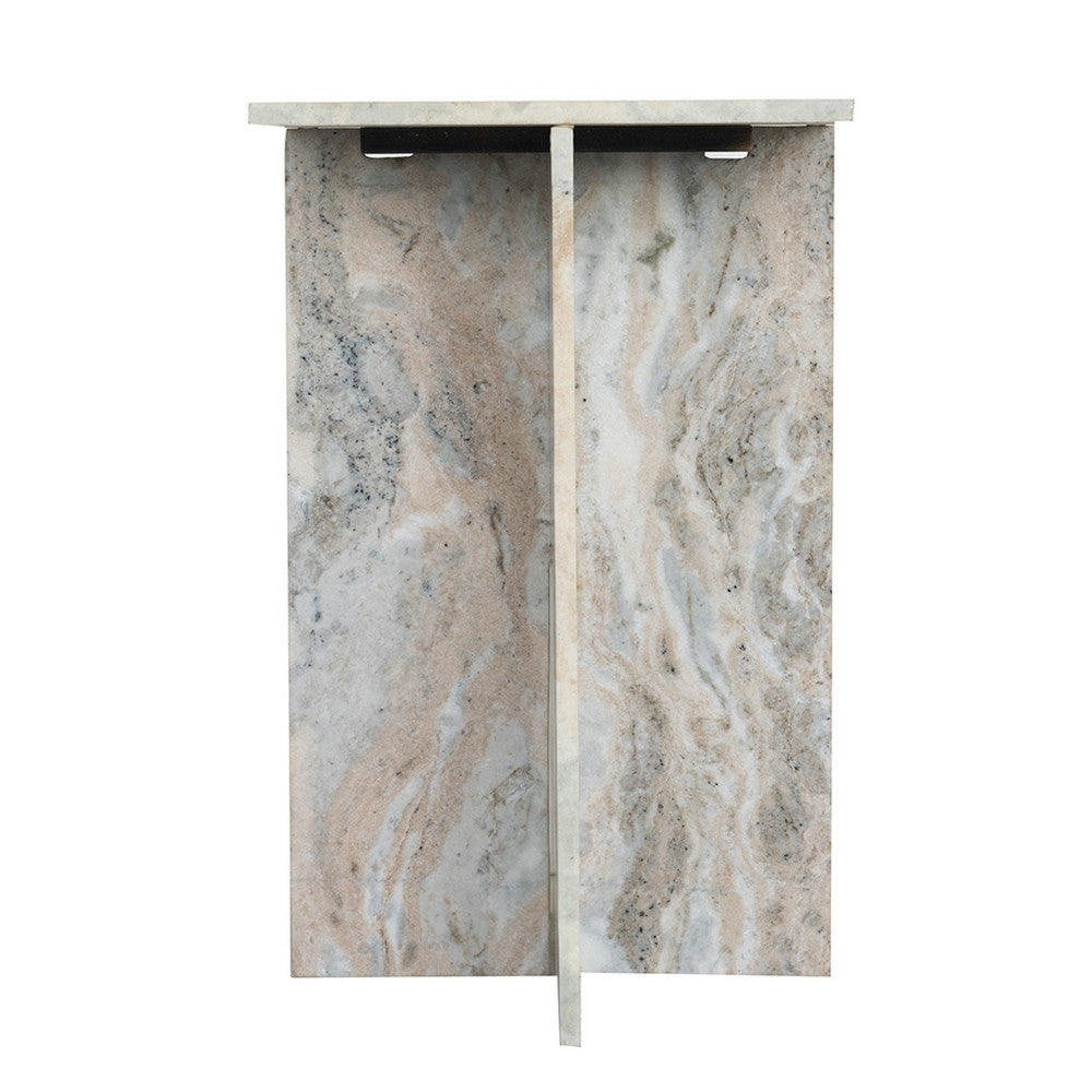 Levi Side End Table, 15 Inch Square Top, Geometric Gray Marble Base - BM350067