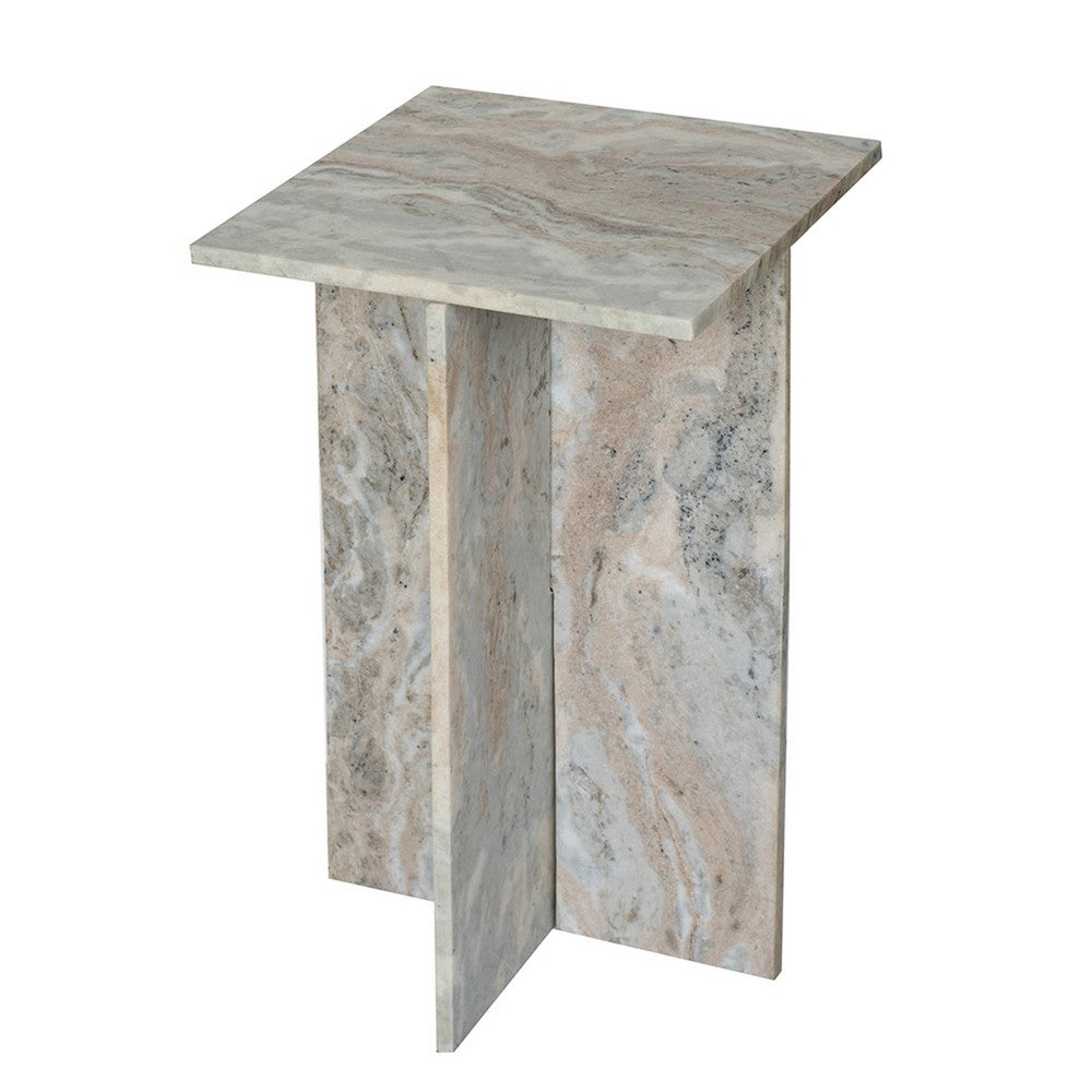 Levi Side End Table, 15 Inch Square Top, Geometric Gray Marble Base - BM350067