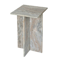 Levi Side End Table, 15 Inch Square Top, Geometric Gray Marble Base - BM350067