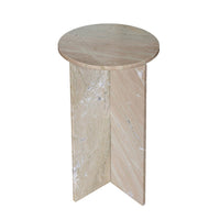 Levi Side End Table, 15 Inch Round Top, Geometric Gray Marble Base - BM350068