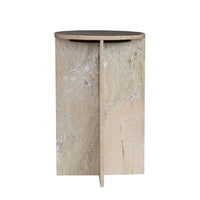 Levi Side End Table, 15 Inch Round Top, Geometric Gray Marble Base - BM350068