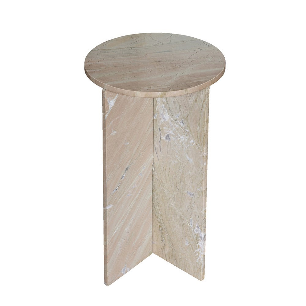 Levi Side End Table, 15 Inch Round Top, Geometric Gray Marble Base - BM350068