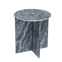 Levi Side End Table, 20 Inch Round Top, Geometric Black Marble Base - BM350069