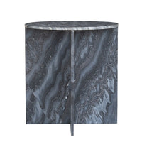 Levi Side End Table, 20 Inch Round Top, Geometric Black Marble Base - BM350069