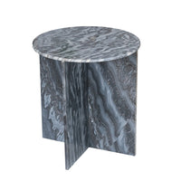 Levi Side End Table, 20 Inch Round Top, Geometric Black Marble Base - BM350069