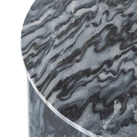 Levi Side End Table, 20 Inch Round Top, Geometric Black Marble Base - BM350069