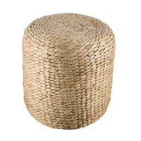 Vin Accent Ottoman, 15 Inch Round, Natural Water Hyacinth Woven Rope - BM350070