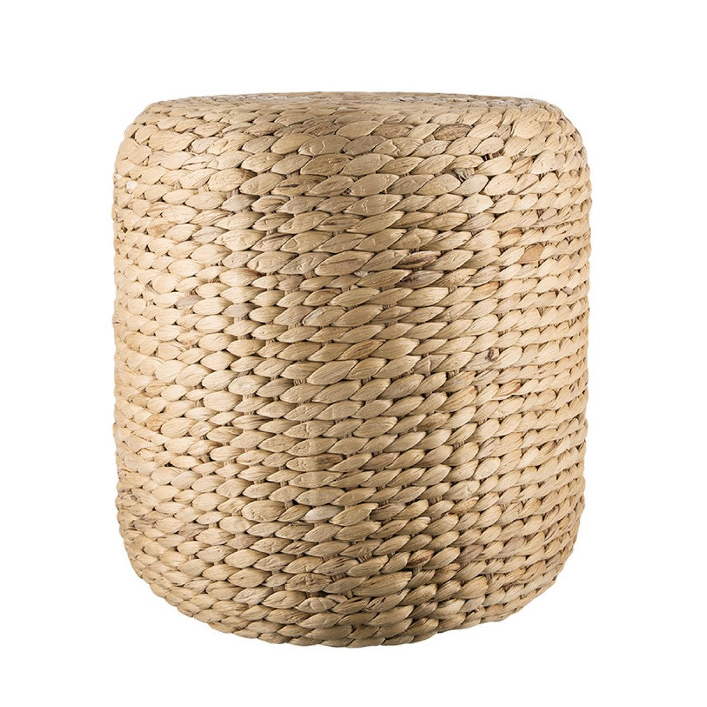 Vin Accent Ottoman, 15 Inch Round, Natural Water Hyacinth Woven Rope - BM350070