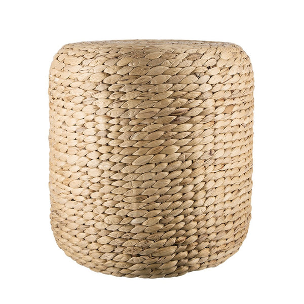 Vin Accent Ottoman, 15 Inch Round, Natural Water Hyacinth Woven Rope - BM350070