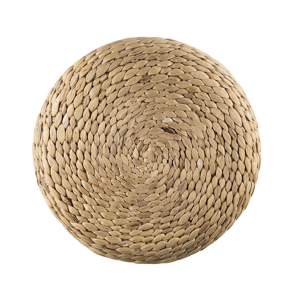 Vin Accent Ottoman, 15 Inch Round, Natural Water Hyacinth Woven Rope - BM350070