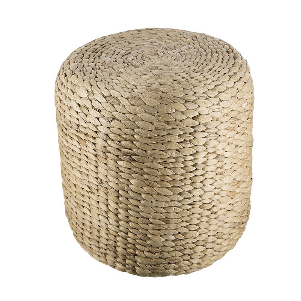 Vin Accent Ottoman, 15 Inch Round, Natural Water Hyacinth Woven Rope - BM350070