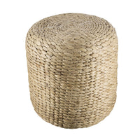 Vin Accent Ottoman, 15 Inch Round, Natural Water Hyacinth Woven Rope - BM350070