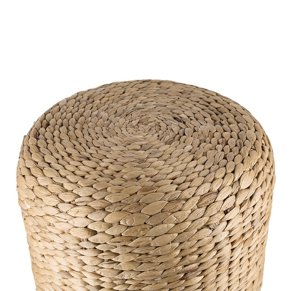 Vin Accent Ottoman, 15 Inch Round, Natural Water Hyacinth Woven Rope - BM350070
