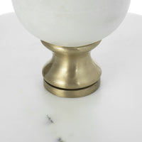 Siny Side End Table, 15 Inch Round Top, White, Gold Stacked Balls Base - BM350072
