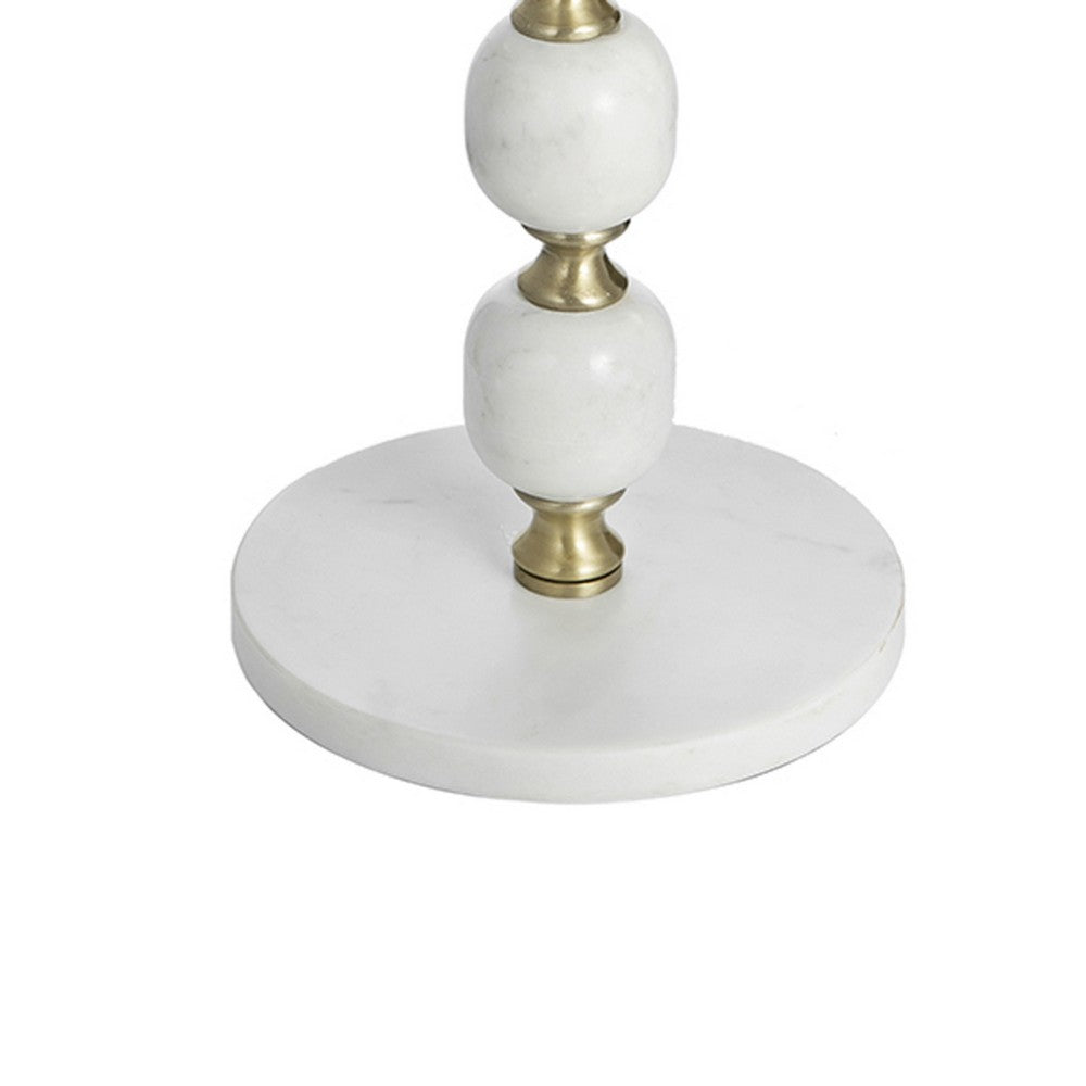 Siny Side End Table, 15 Inch Round Top, White, Gold Stacked Balls Base - BM350072