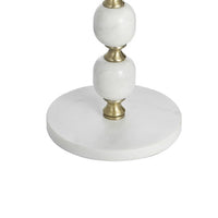Siny Side End Table, 15 Inch Round Top, White, Gold Stacked Balls Base - BM350072
