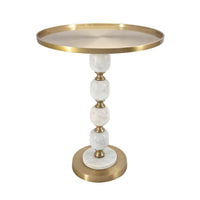 Siny Side End Table, 16 Inch Round Top, White, Gold Stacked Balls Base - BM350073