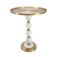 Siny Side End Table, 16 Inch Round Top, White, Gold Stacked Balls Base - BM350073