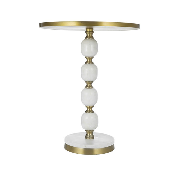 Siny Accent Side End Table, 16 Inch Round White, Gold Stacked Balls Base - BM350074
