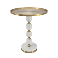 Siny Accent Side End Table, 16 Inch Round White, Gold Stacked Balls Base - BM350074