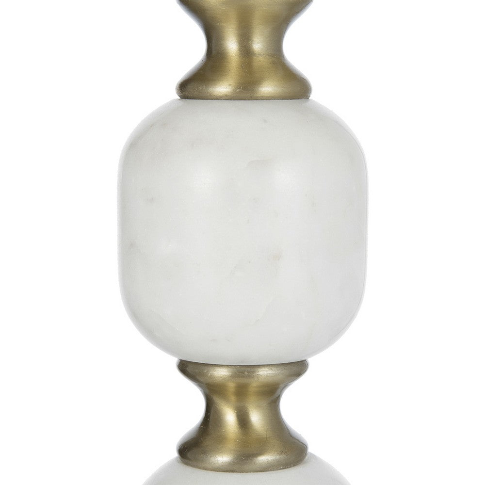 Siny Accent Side End Table, 16 Inch Round White, Gold Stacked Balls Base - BM350074