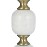 Siny Accent Side End Table, 16 Inch Round White, Gold Stacked Balls Base - BM350074